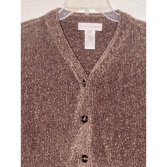 Evan-Picone Women's L Brown Button-Up V-Neck Cardigan Sweater  Acrylic/Polyester - Picture 8 of 14